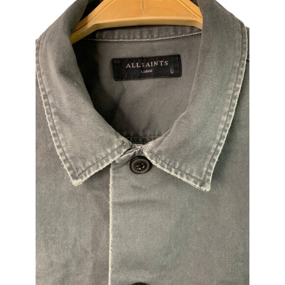 Allsaints Firebase Mens Large Olive Denim Shirt EUC Flap Pockets RII10585 - Picture 5 of 10